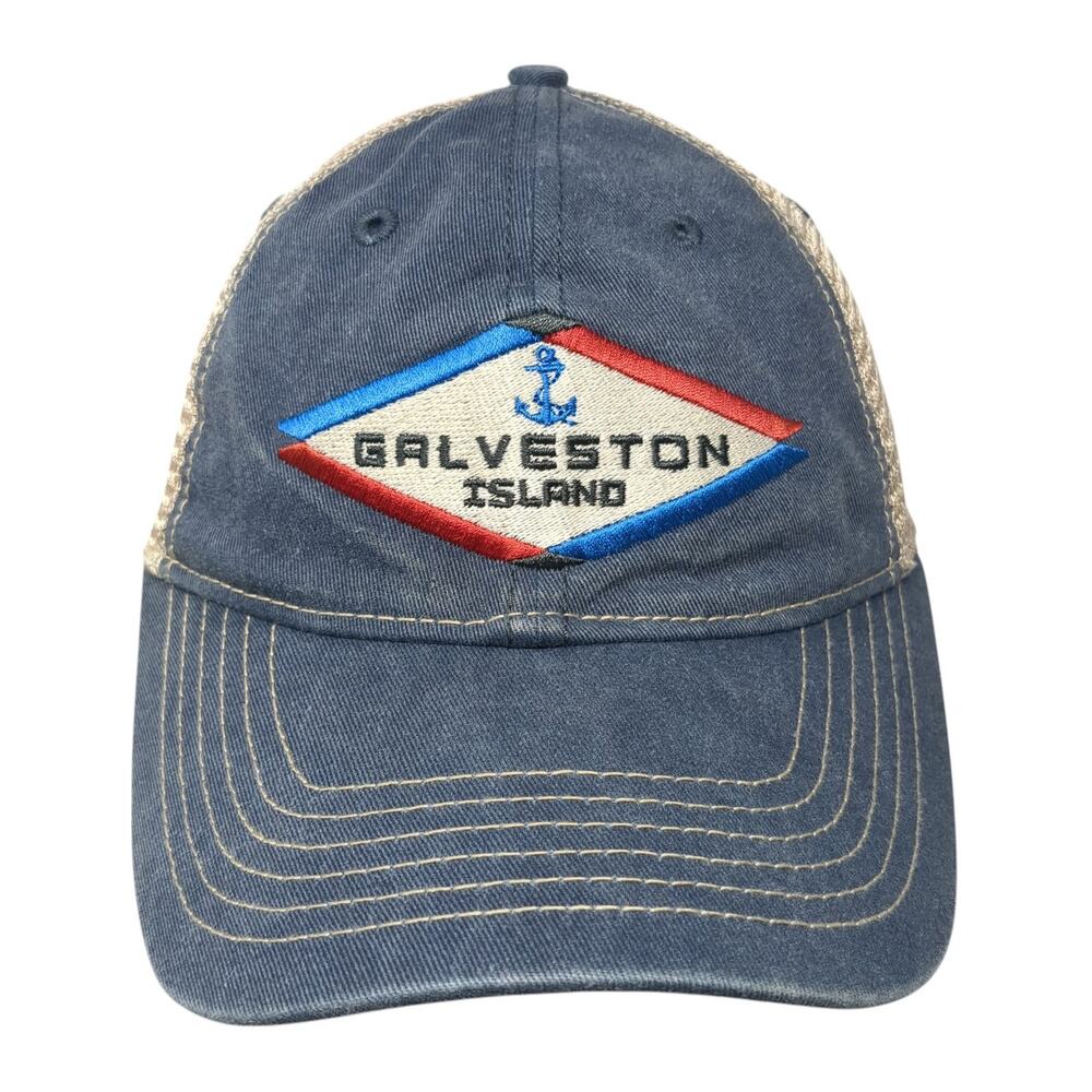 Galveston Island Trucker Hat Blue One Size Adjustable Mesh Back Blue 84